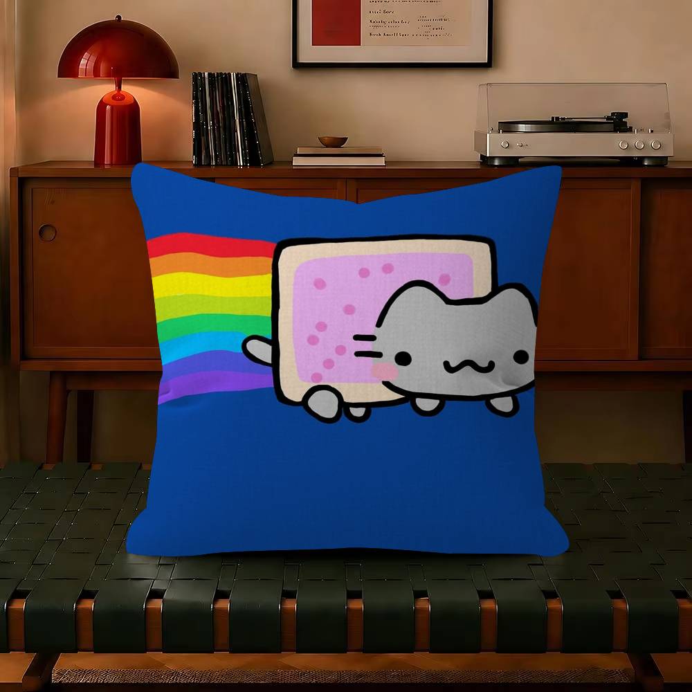 Anime N-Nyan Cat Throw Trendy-style decorative throw pillow cover insert not included fauxembroidery design