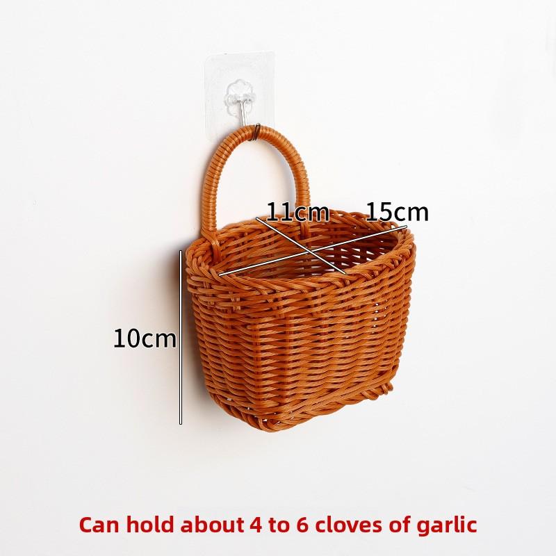 Kitchen Scallion, Ginger and Garlic Storage Basket, Small Hanging Basket, Wall-mounted Woven Basket, Egg Storage Basket, Rattan Imitation