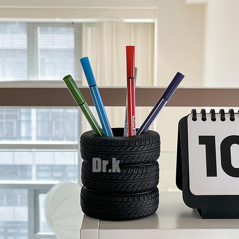Tire-Shaped Office Supplies, Desktop Storage, Creative Holder for Pen, Makeup Brush, Decorative Ornaments