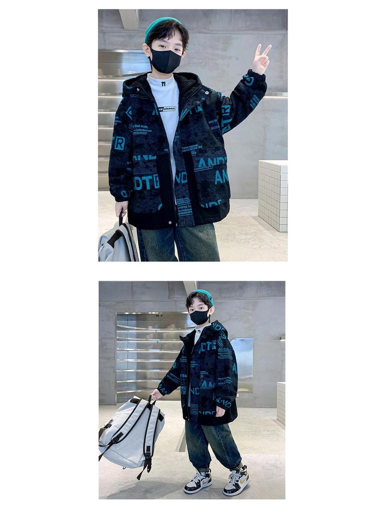 Boys' Fleece-Lined Denim Parka - 2025 Winter Trendy Collection