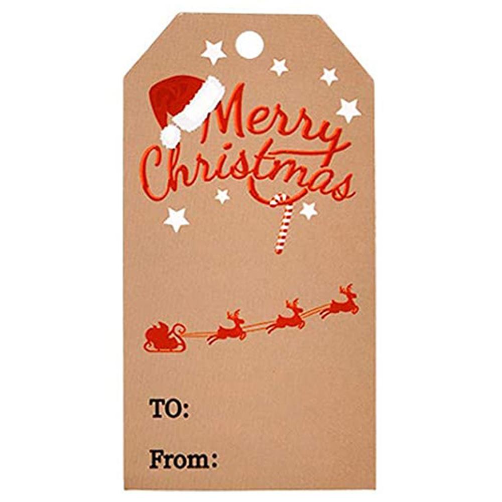 100 pezzi Etichette di Buon Natale Carta Kraft Etichetta regalo Fai da te Etichette appese Confezione regalo Decorazione Carta regalo Bomboniere natalizie Forniture