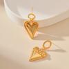 Heavy Metal Texture 18k Gold Plated Brass Three Dimensional Heart Chain Stud Earrings For Women