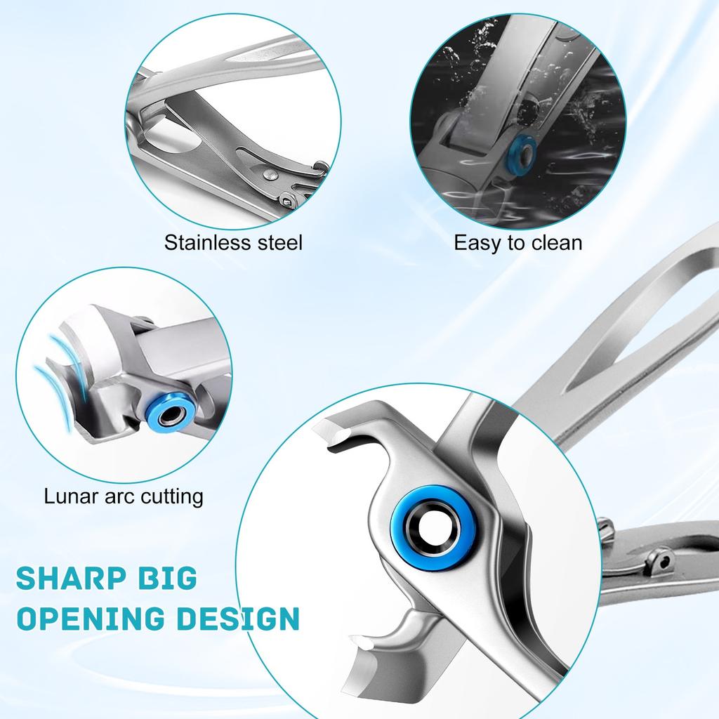7-in-1 Professional Nail Care Kit, qipuneky, 18mm Opening Nail Clipper, Anti-Slip Stainless Steel, Black/Silver