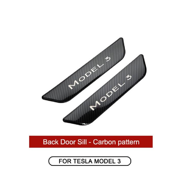 

Tesla дверной порог, металлическая защитная крышка для педали, аксессуары для модели 3, декоративная наклейка на порог автомобиля Model3 2017- Back-Carbon