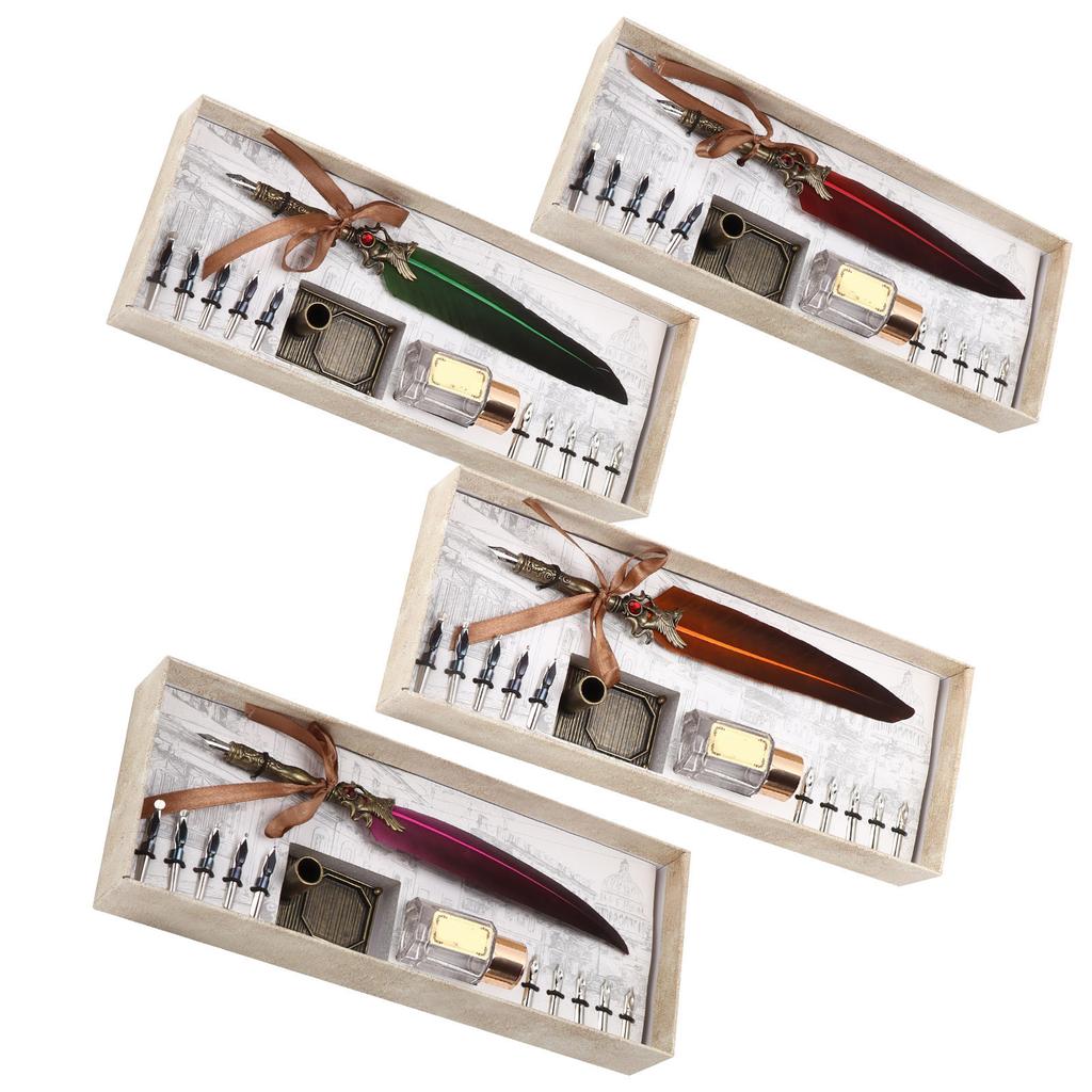 Pen Set Vintage Creativity Ink Carving Writing Suit for Lover Teacher Classmate Gift