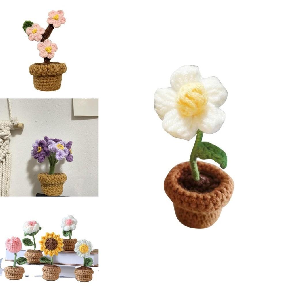 Potted Plant Handmade Crochet Artificial Knitting Flower Home Decor Diy