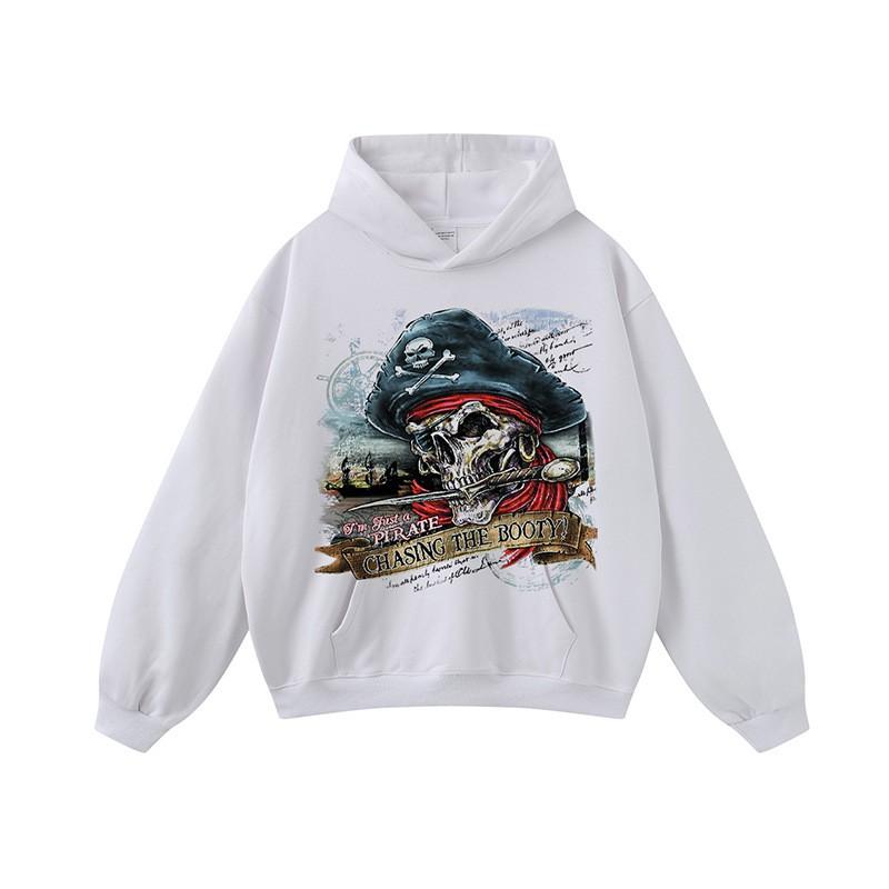 Vintage Hip Hop Skull Print Oversized Hoodie Mens Cotton Streetwear Sweatshirt Winter Casual