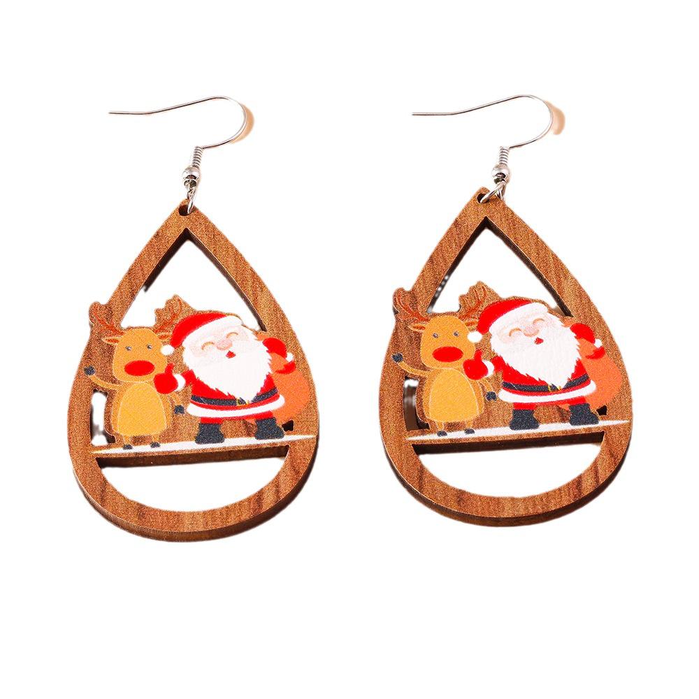 Santa Claus Water Drop Wooden Christmas Earrings – European and American Design
