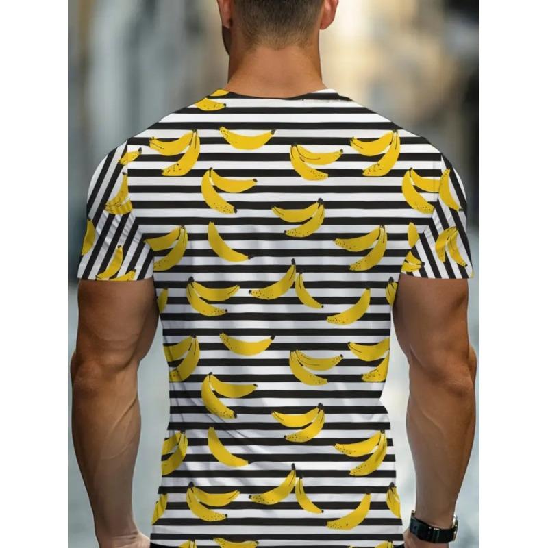 Men's 3D Printed Full Colorful Fruit Image Pattern T-shirt Humorous Digital Printed Short Sleeved T-shirt Breathable Polyester Round Neck Casual