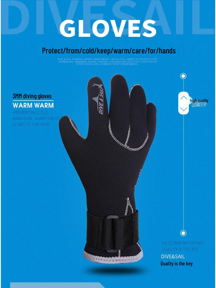 DIVE&SAIL 3MM Neoprene Diving Gloves: Anti-slip, Warm, Wear-resistant, Anti-scratch. Perfect for Rafting, Snorkeling, and Surfing.