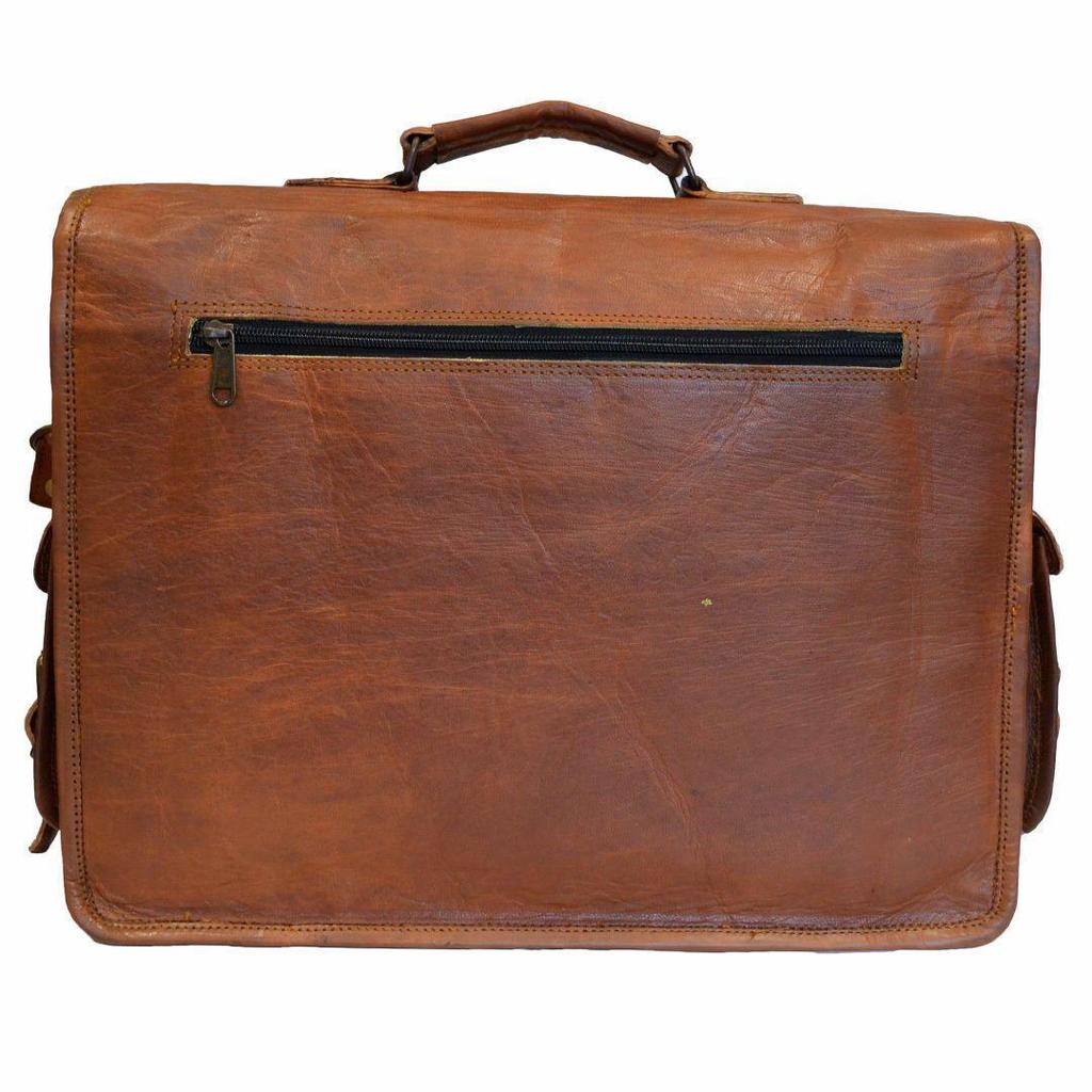 15" Vintage Goat Leather Messenger Bag Shoulder Laptop Briefcase Hand Bag