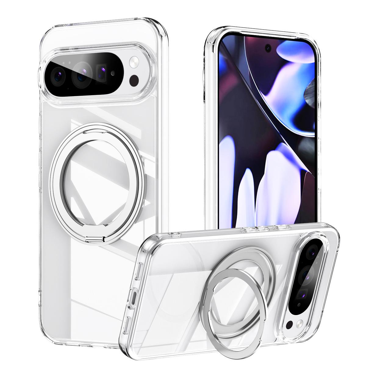 

Ударопрочный чехол для телефона Google Pixel 9 9A 10 Pro XL с магнитным держателем-подставкой, вращающимся на 360°, Защитный чехол от падений Pc + tpu&Google Pixel 9 прозрачный