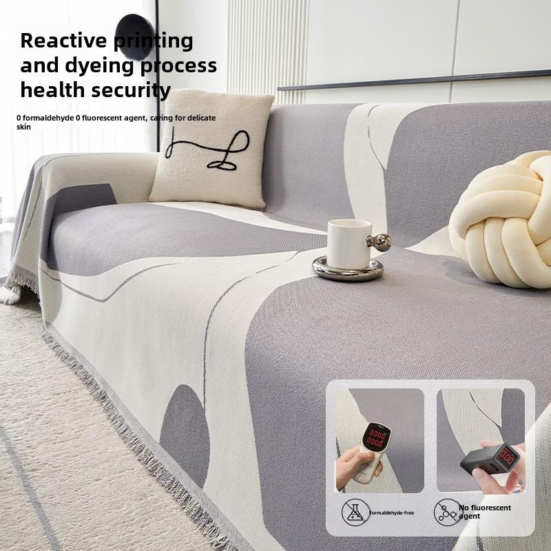 Simple Line Pattern Sofa Towel Cover, Reversible Chenille Sofa Cover Living Room 3-Seater Sofa Blanket Four Seasons Universal