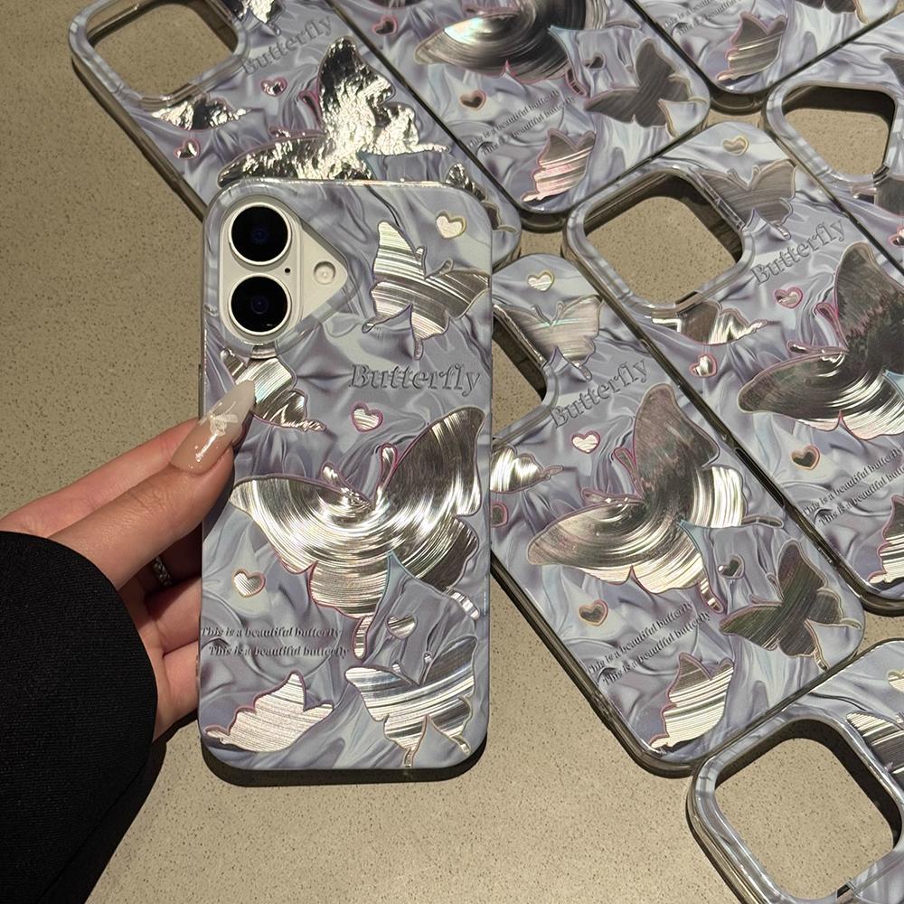 Iridescent Glossy Phone Case for iPhone 11 13 14 15 16 17 Pro 17 13 14 15 Pro Max High Quality Fantasy Floral Style Full Protection Shell