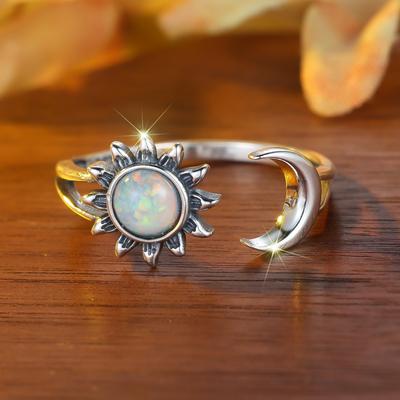 Anello Aperto Sole Luna da Donna Versatile Creativo Retro Regolabile