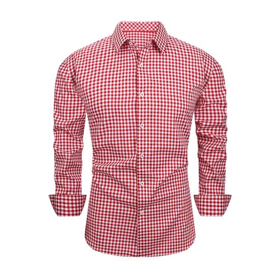 Heren Geruite Button-Down Shirt Lange Mouw Kraag Formeel Shirt Slim Fit Casual Shirt voor Kantoor Prom Feest Date