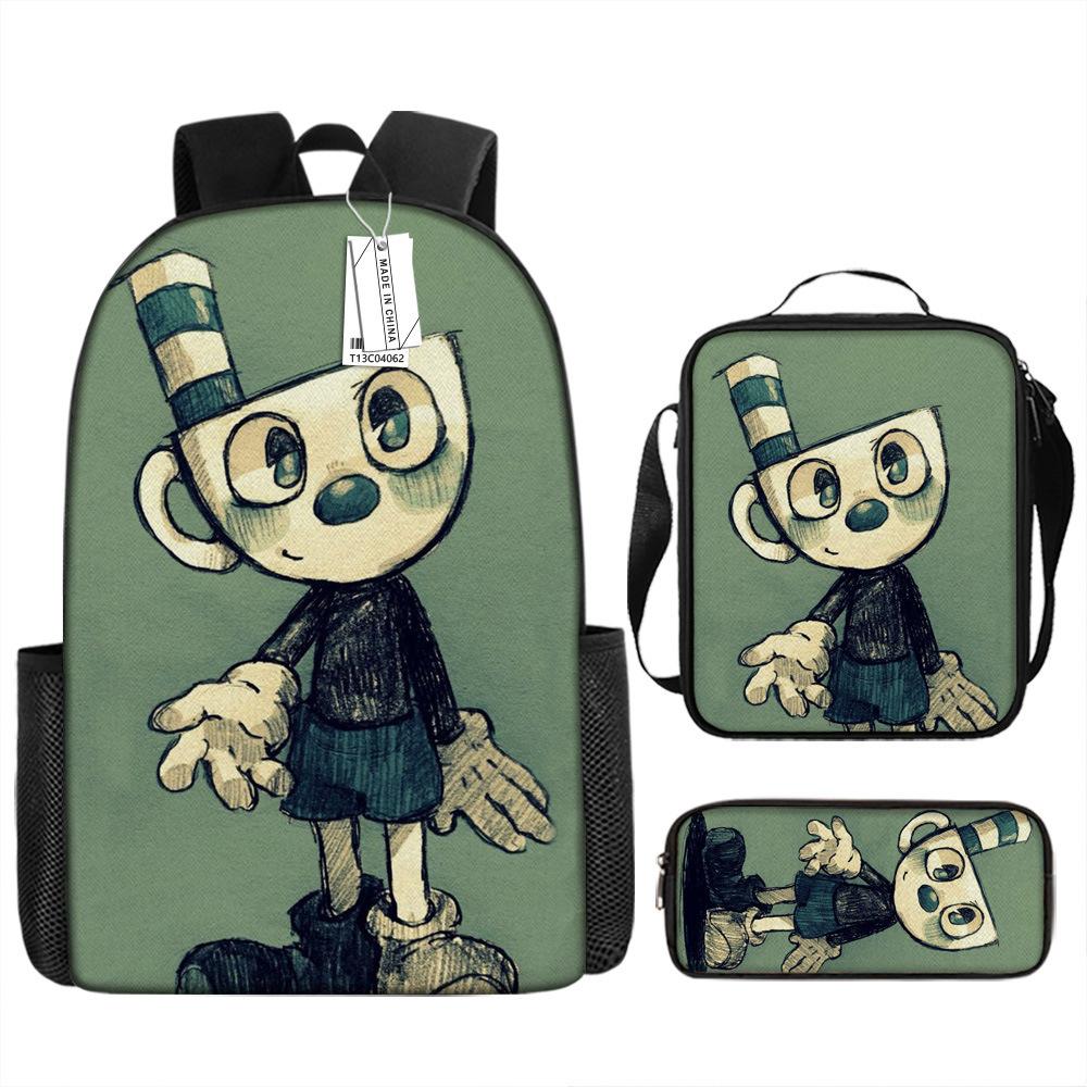 Popular New Teacup Head Cuphead Student Schoolbag Boys Backpack Backpack Satchel Bag Pencil Case Waterproof