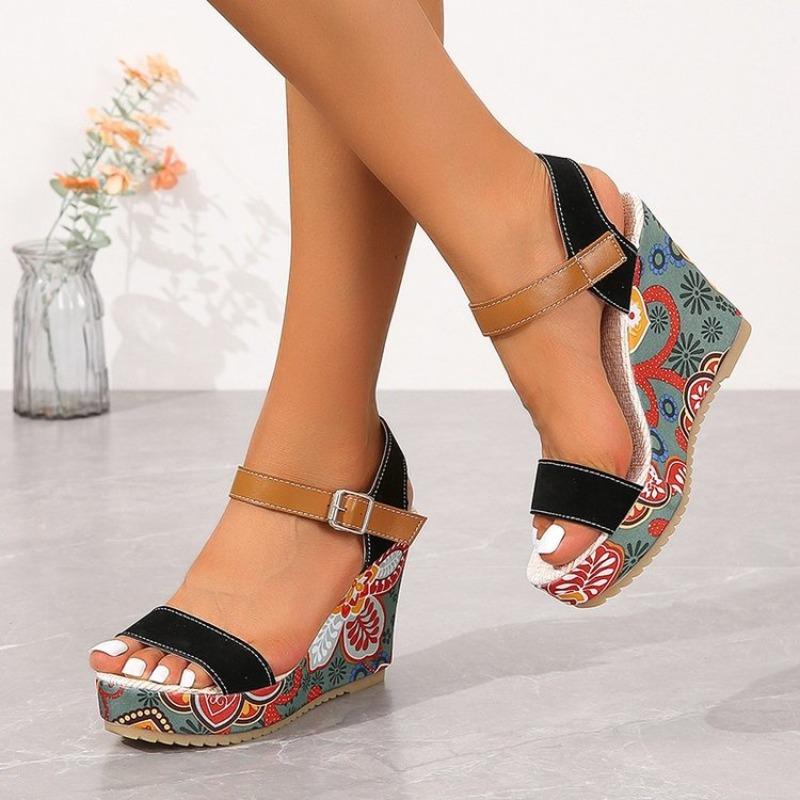 Women Sandals Print Random Wedges Platform Slippers 2026 New Summer Fashion Sandals Women Walking High Heels Shoes for Women