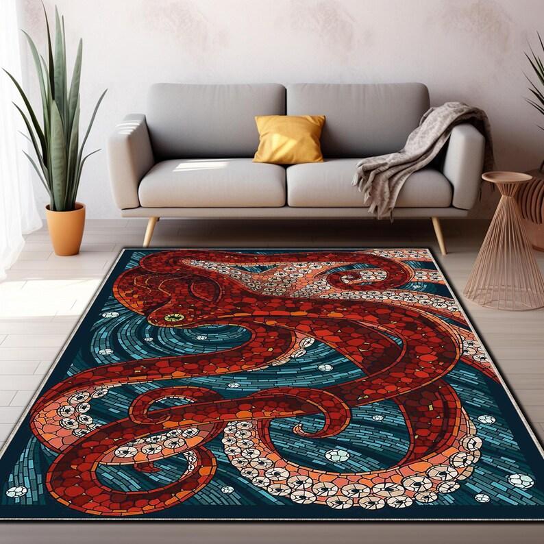 Tiefsee Oktopus Teppich Vortex Licht Luxus High-End Gefühl Fußmatte Zimmer Wohnzimmer Schlafzimmer Dekoration Oktopus Teppich