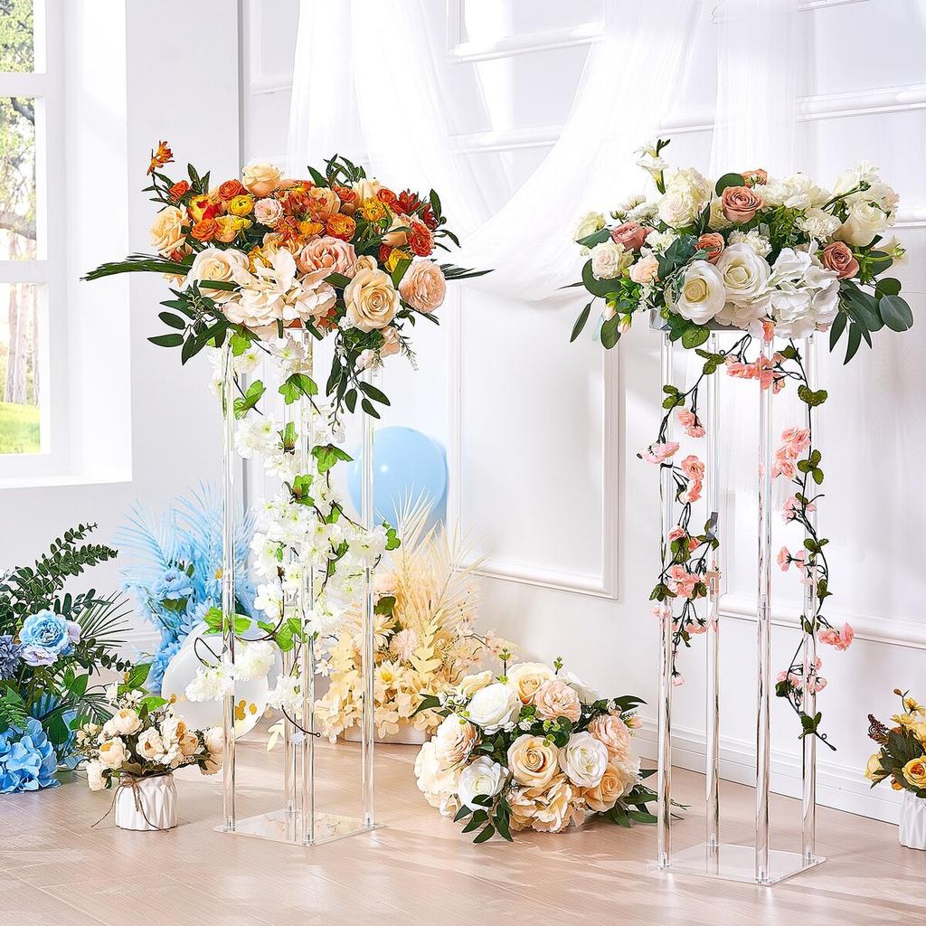 2PCS 31.5inch/80cm High Wedding Flower Stand, With Acrylic Laminate,Acrylic Vase Column Geometric Centerpiece Stands, Floral Display Rack for T-Stage