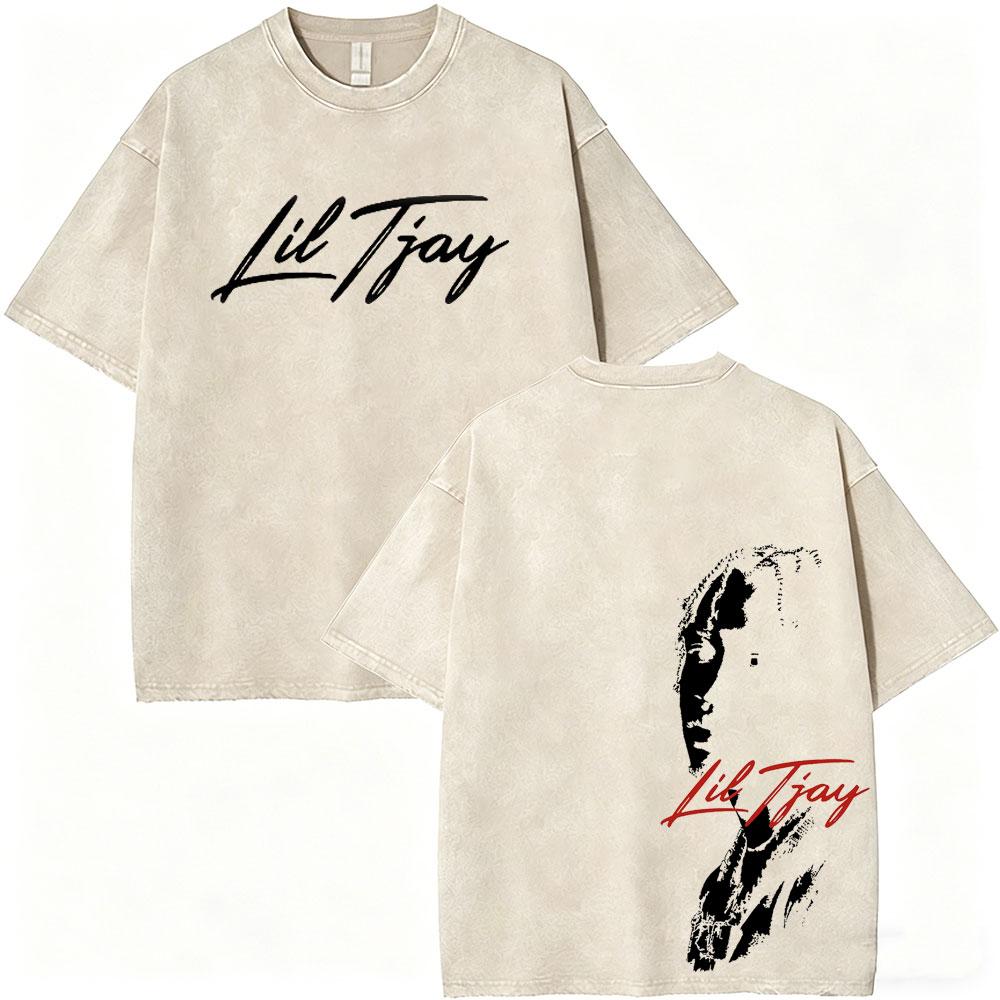 Washed Vintage Rapper Lil Tjay Face Graphic Tshirt Destined Win Tshirts Men Women Hip Hop Fashion High Quality T Shirts Tops