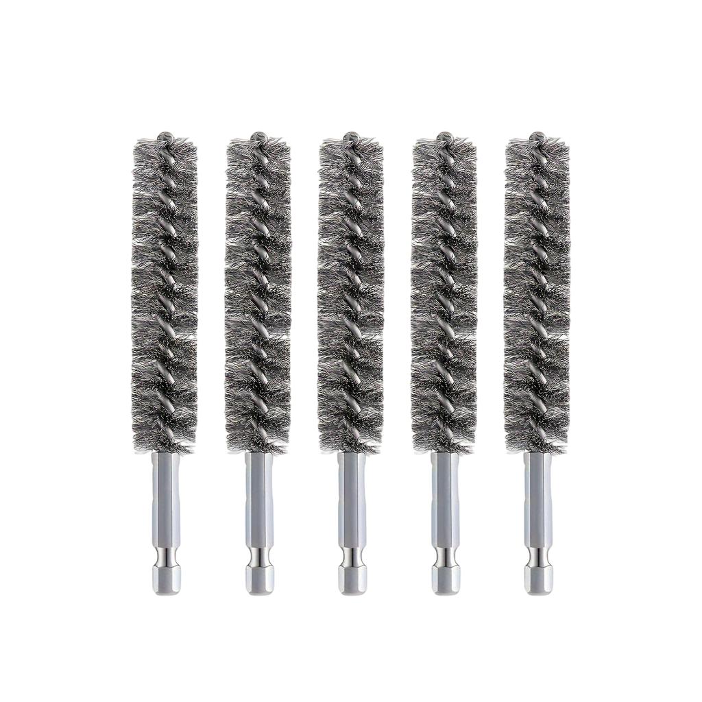 5pc 15mm Stainless Steel Deburring Brush Hex Shaft Pipe Cleaning Wire Brush Set for Metal Surface Cleaning and Rust Removal