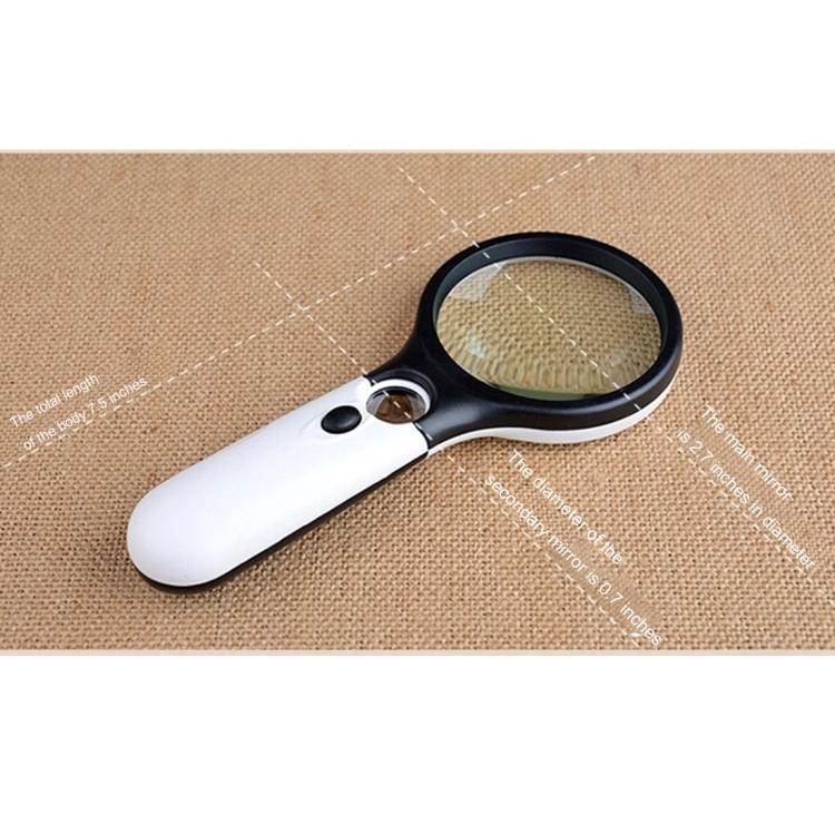 Reading Visual Magnifier with 3 LED Light, Mini Portable 3-45X Handheld Reading Visual Magnifier with 3 LED Light