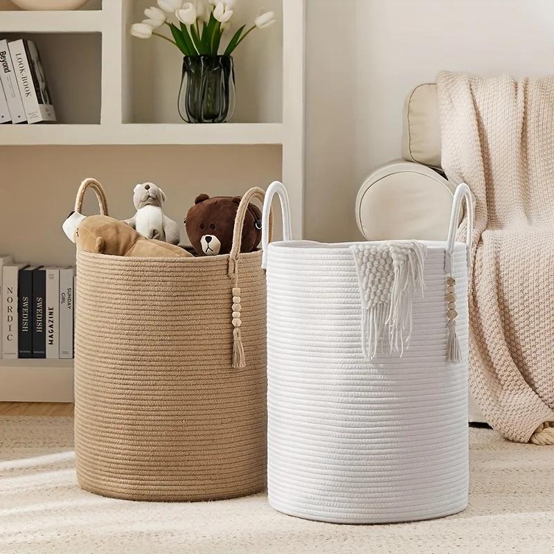 Extra Large Rope Storage Basket - Household Dirty Clothes & Toy Organizer Bin Suitable for Bedroom Living Room and Balcony Use