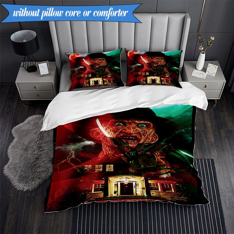 Horror Movie Characters 3pcs K-pop music group Bedding set,Ideal for Bedroom, Dormitory,Including Duvet Cover And 2pcs Pillowcases,Fan gifts