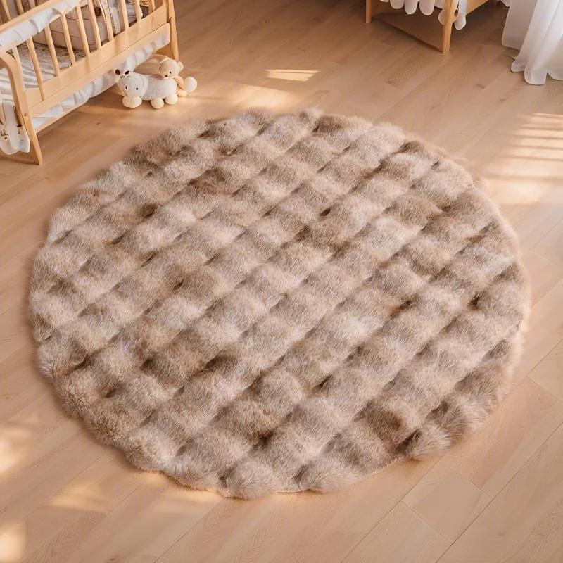 Bubble Imitation Rabbit Fur Carpet Round for Living Room Soft Plush Fluffy Rugs Kids Room Home Decor Dressing Table Foot Mats