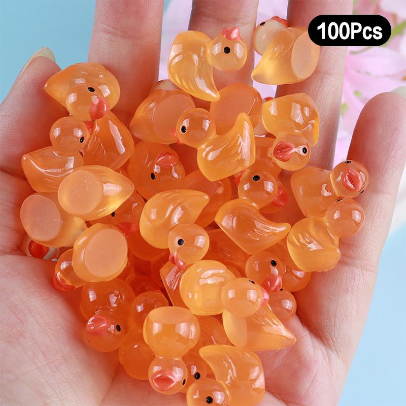 100Pcs Cartoon Cute Mini Luminous Little Duck Home Decor Resin Crafts Miniatures Ornaments Kawaii Desktop Decoration Gifts