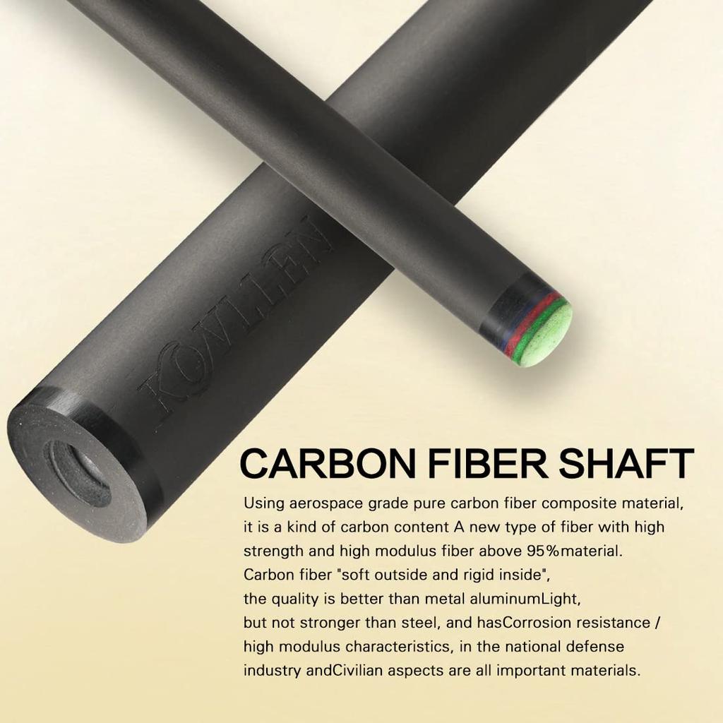 KONLLEN Carbon Fiber Pool Cue Stick, 58-inch, Adult, Full Carbon Technology, Low Deflection Pool Cue, Billiard Cue with 12.5mm Tip (Easy Control, Pro