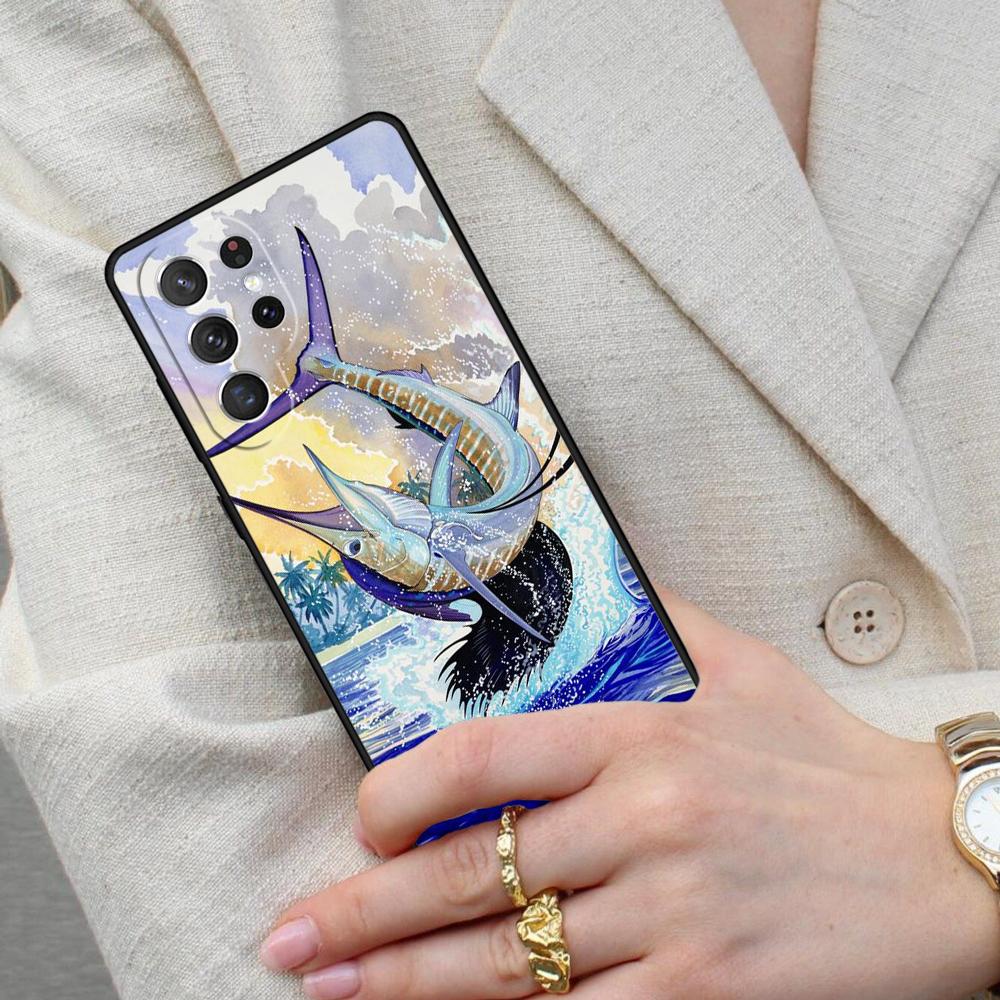 Blue Marlin Painting Cell Phone Case for Samsung Galaxy S26 Ultra S25 S24 S23 S22 S21 S20 Note10 Cover