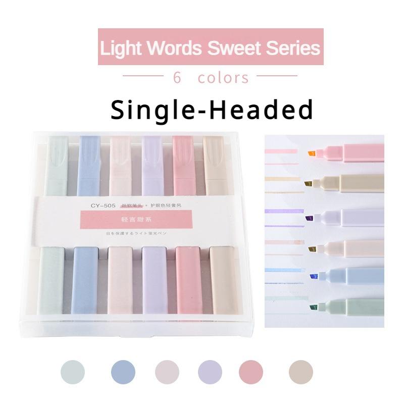 6pcs/set Pastel Color Highlighter Kawaii Stationery Color Marker School Supplies Student Marker Highlighter Japanese Stationery