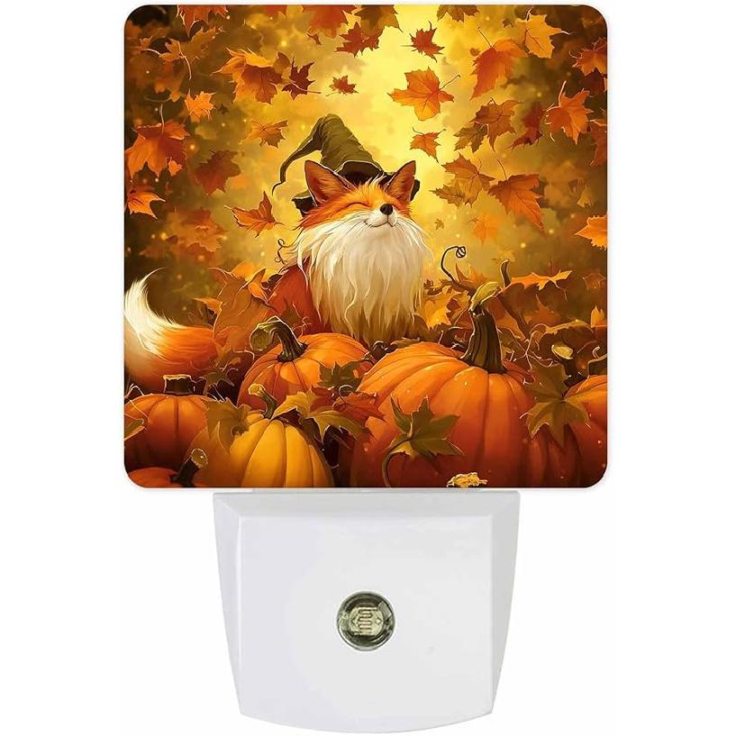 Fall Night Lights Auto Sensor Pumpkin Plug-in LED Nightlights Dusk to Dawn for Living Room, Bedroom, Bathroom, Kitchen, Hallway, Stairways Holiday Fox Pumpkin