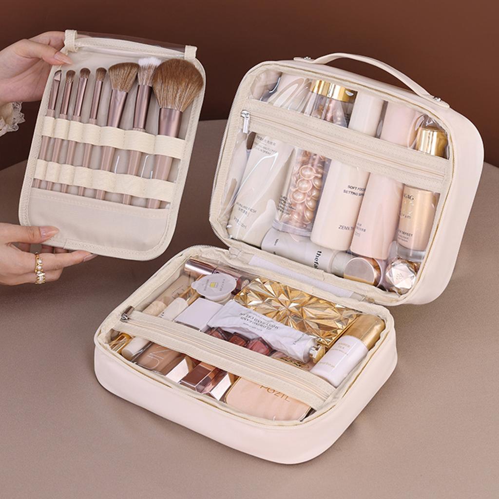 Three in One Makeup Bag For Women PU Leather Portable Organizer Bag Travel Cosmetic Brush Toiletries Storage Bags