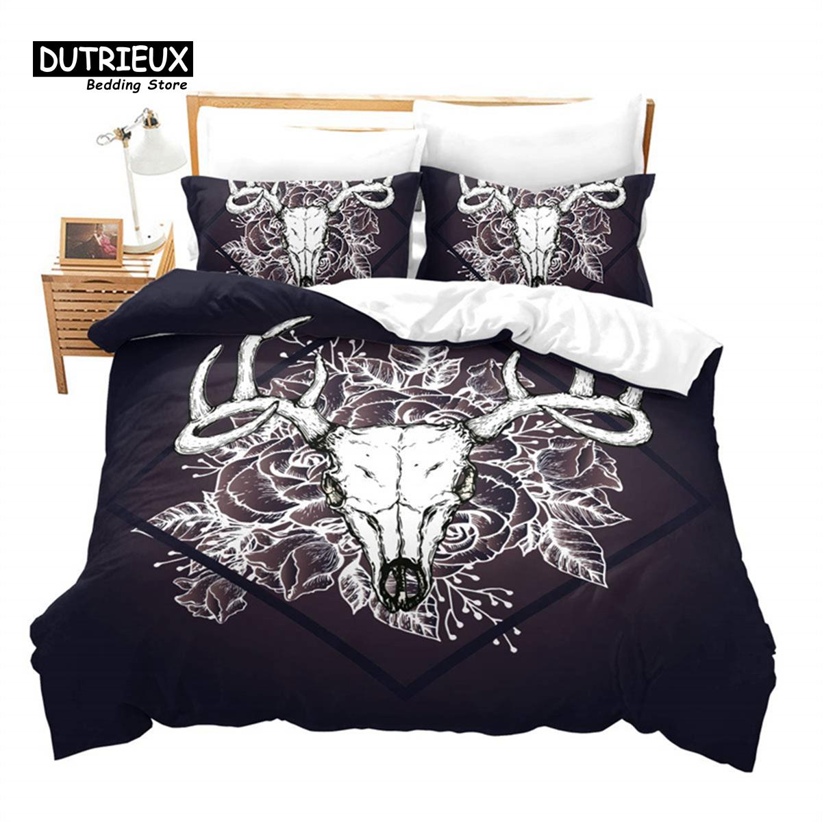 

Комплект постельного белья с изображением животных из фермы, односпальный комплект постельного белья King Queen Bohemian Mandala из микрофибры с изображением оленя и быка, черепа коровы EU single(135x200cm)