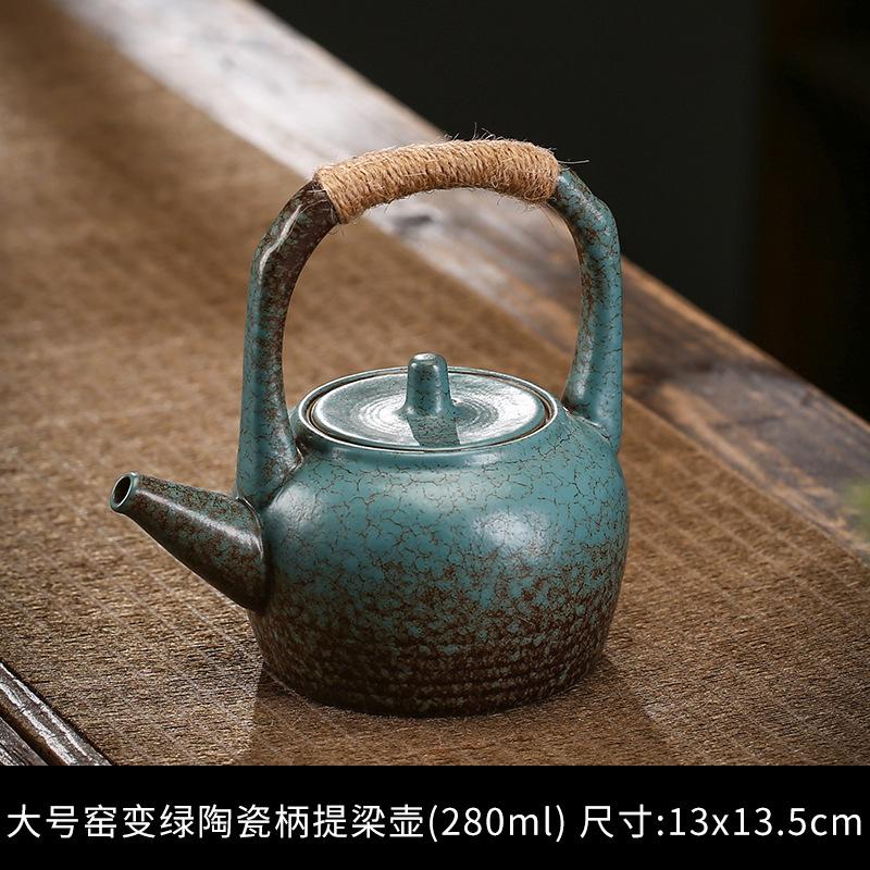 Rope Handle Ceramic Teapot Retro Style Gongfu Teapot Natural Jute Rope & Pottery No-Scald Design Daily Brewing Companion