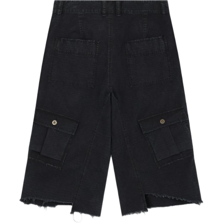 WE11DONE Solid Color Mid Rise Zipper Fly Loose Fit Cropped Denim Shorts Men shorts Black WD-PT0-25-234-M-BK
