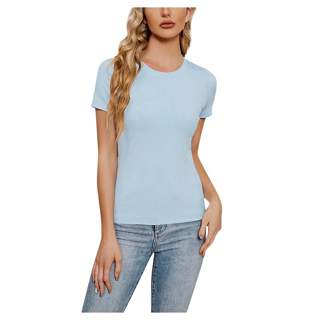 Women's Short-sleeved Round Neck T-shirt Slim-fit Stretch Knit Sweater
