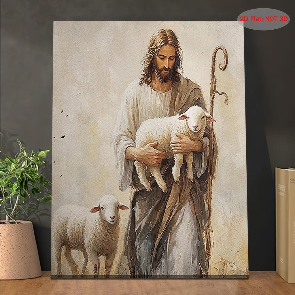 Vintage Jesus Carrying a Lamb Canvas Wall Art - Christian Shepherd Religious ArtworkInspirational Faith Home Decor for Bedroom, Living Room