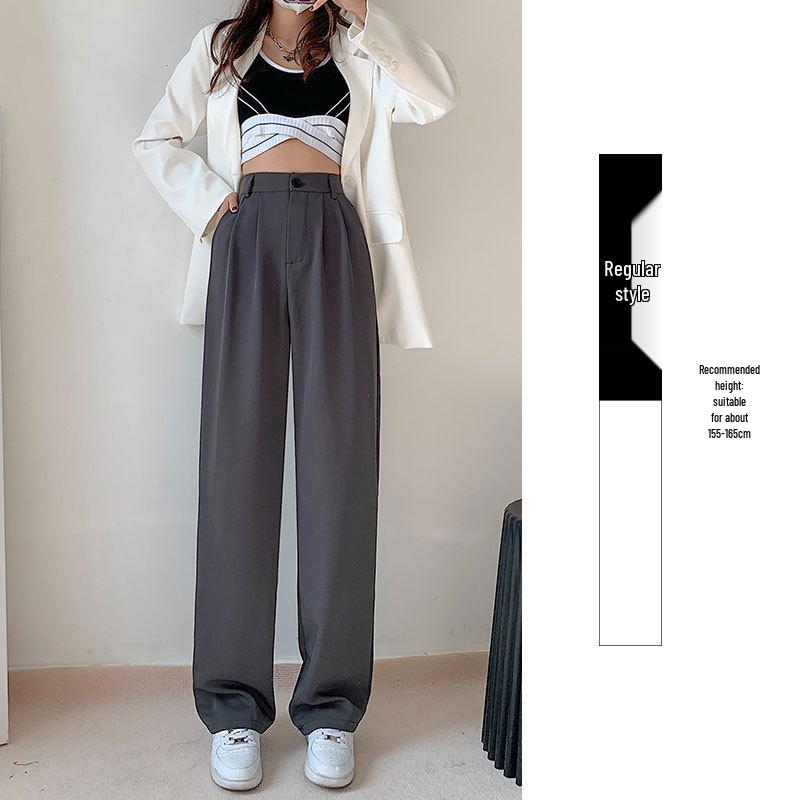 

Women s Khaki High-Waist Loose Slimming Spring 2024 Wide-Leg Suit Pants Large