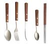 Rosewood Handle 304 Stainless Steel Cutlery Set: Knife, Fork, Spoon, Tea Spoon, and Steak Knife.