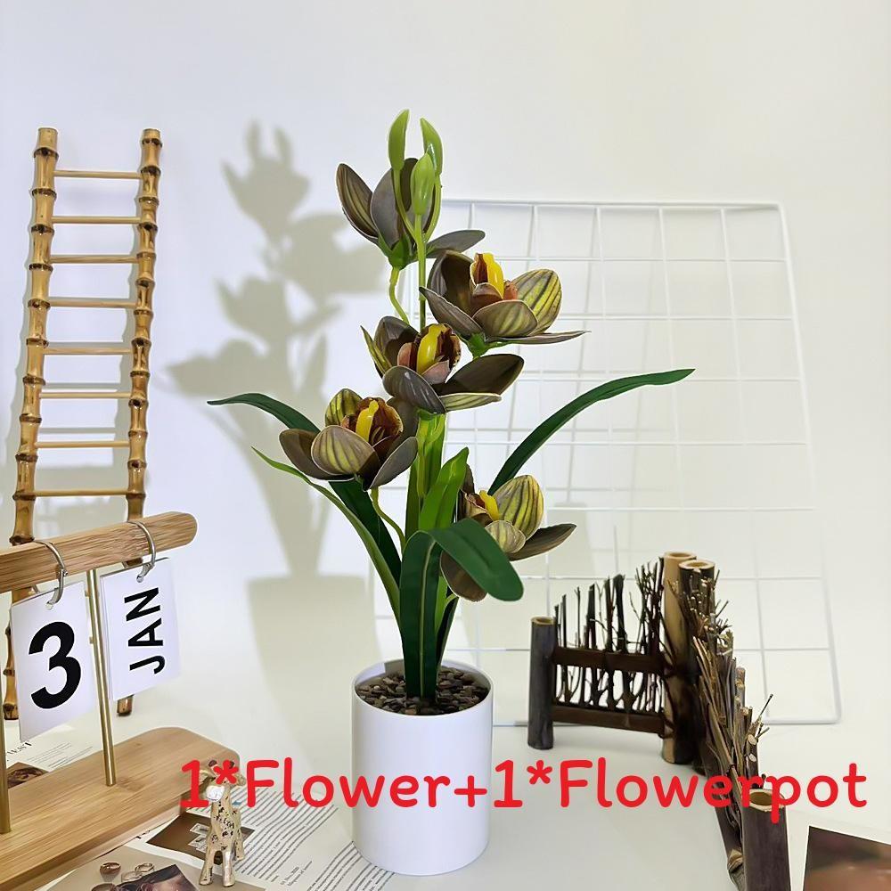 

Faberi Rolfe Cymbidium Riverstones Bonsai Simulated Flower Pot For Decor Hotel коричневый