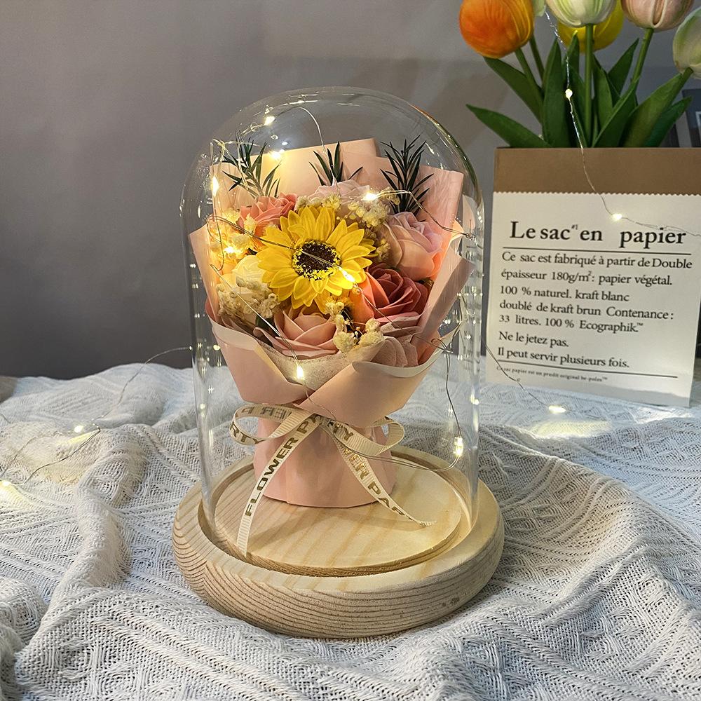 Hot-selling transparent glass cover rose flower lamp eternal flower ornament creative birthday gift graduation season sunflower