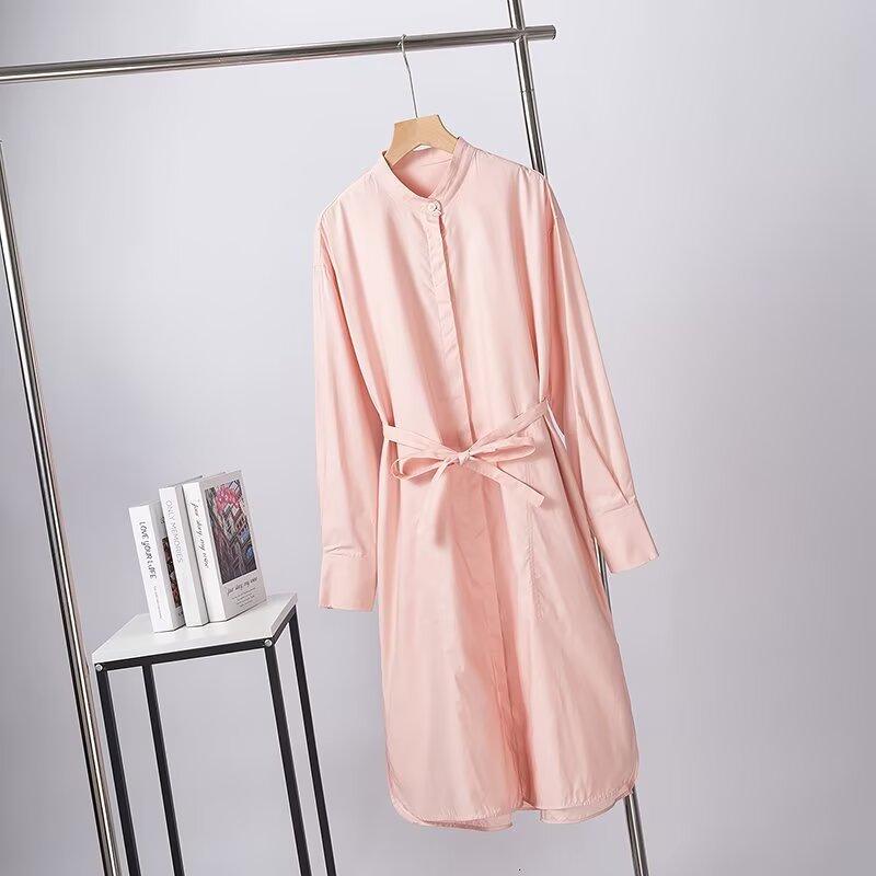 

Spring/Summer Women s Stand Collar Poplin Loose Shirt Dress 36