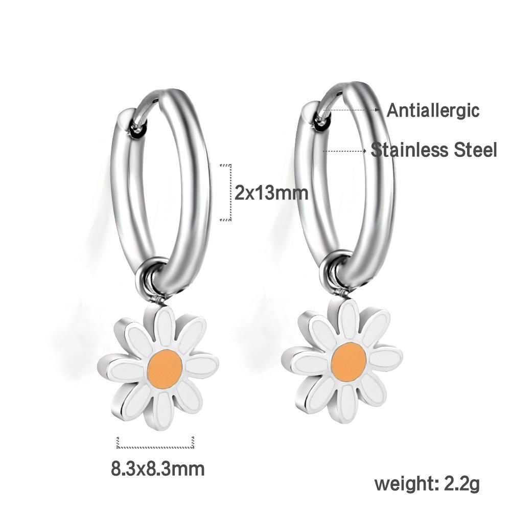 Small daisy earrings, ear buckles, fresh and sweet flower earrings, stainless steel plated 18K gold jewelry