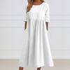 Strandkleid Kurzarm Rundhalsausschnitt Tasche Knitterarm Lässig Alltagskleidung Leinen Einfarbig Damenkleid Urlaubsaccessoire