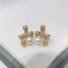 Natural Freshwater Pearl Earrings for Women, Delicate Three-dimensional Bow with Micro Inlaid Zircon, Sweet and Cute Pearl Earrings