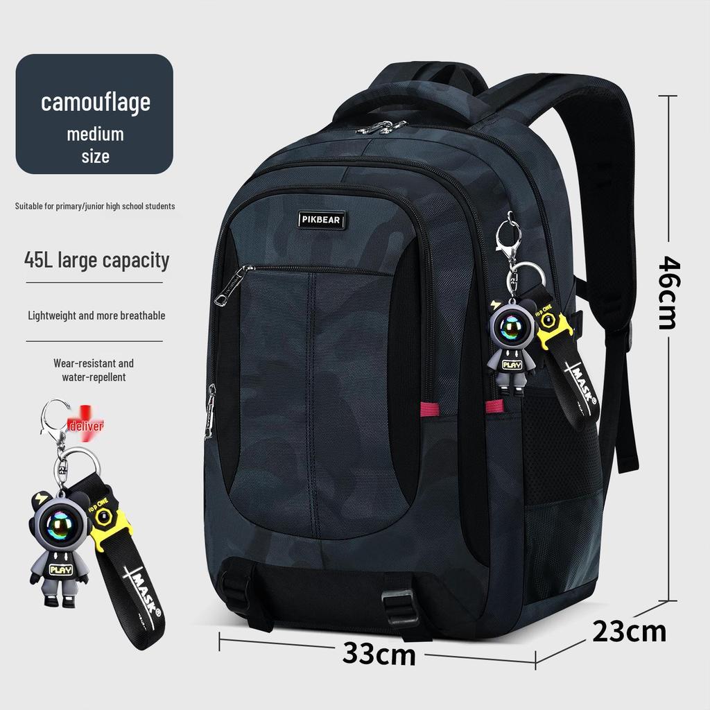 Camouflage Ergonomic Backpack for Students - Large Capacity, Spine Protection, Double Shoulder for Middle and High School Boys